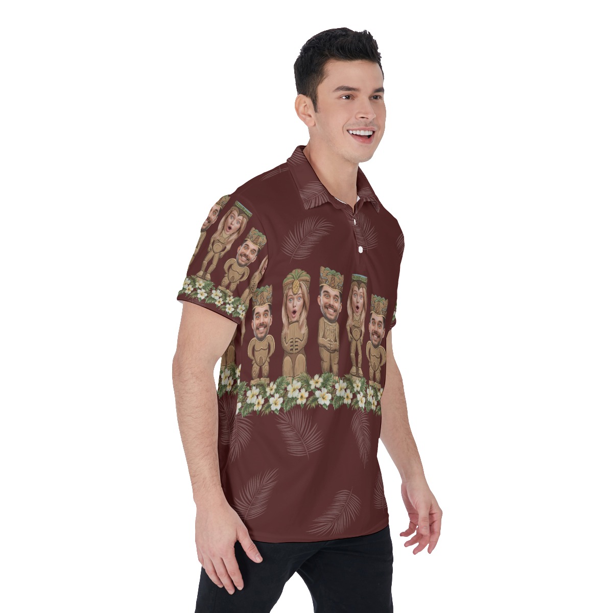 Vintage Red Custom Tiki Face Aloha Polo Shirt For Men