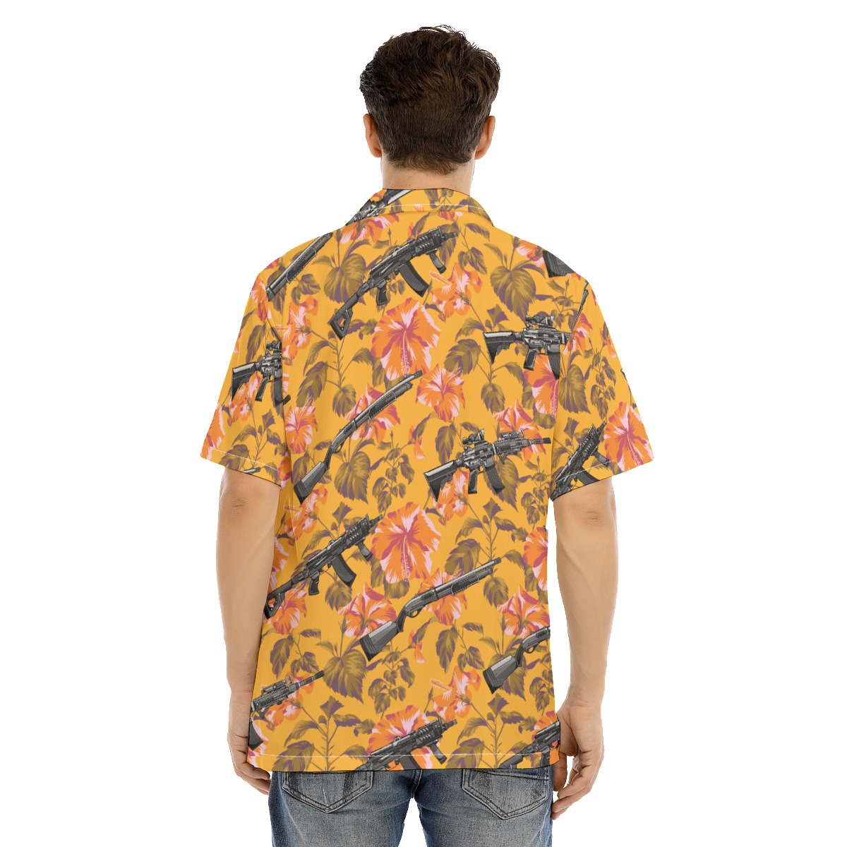 Orange Hibiscus Tactical Long Gun Hawaiian Shirt