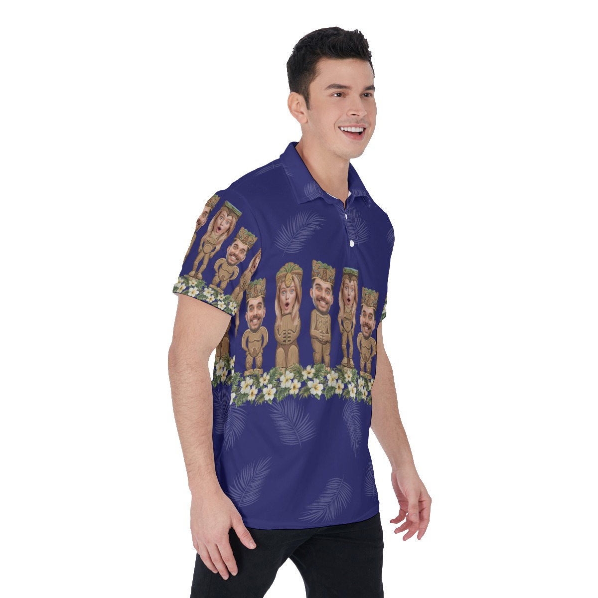 Custom Tiki Face Funny Hawaiian Polo Shirt For Men