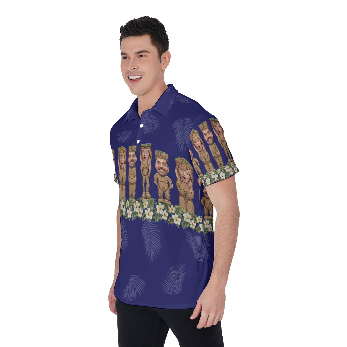 Custom Tiki Face Funny Hawaiian Polo Shirt For Men