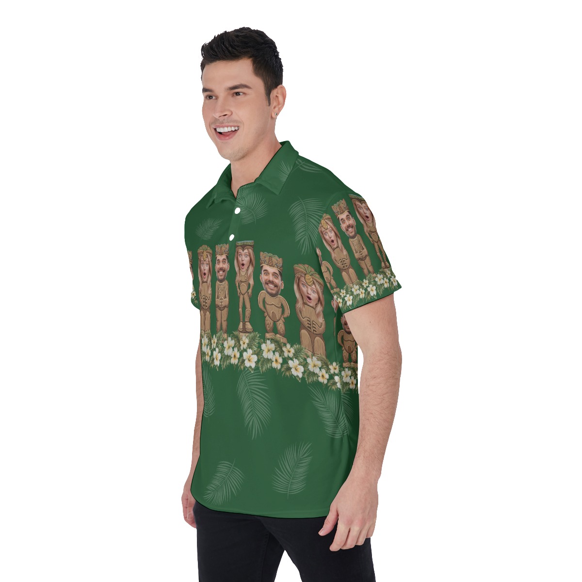 Funny Custom Tiki Face Hawaiian Collared Shirt For Men