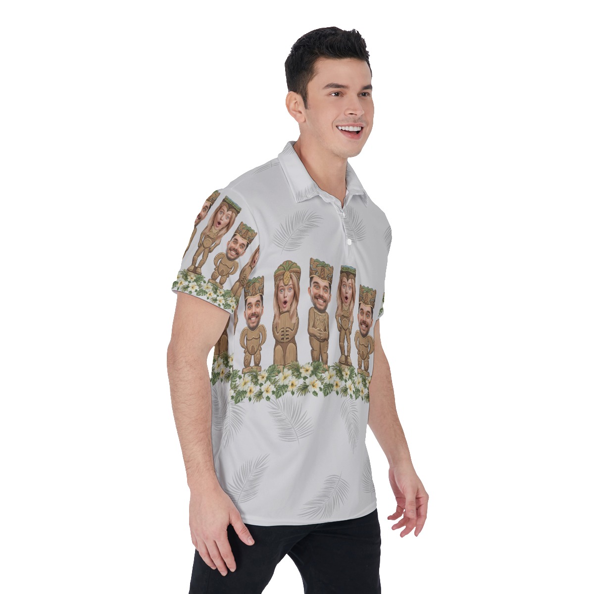 Funny Custom Tiki Face Aloha Polo Shirt For Men
