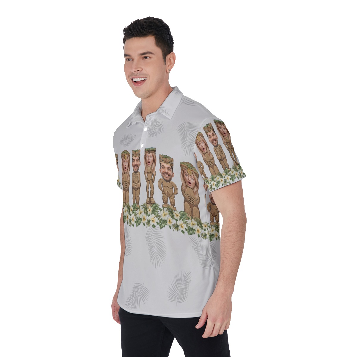 Funny Custom Tiki Face Aloha Polo Shirt For Men