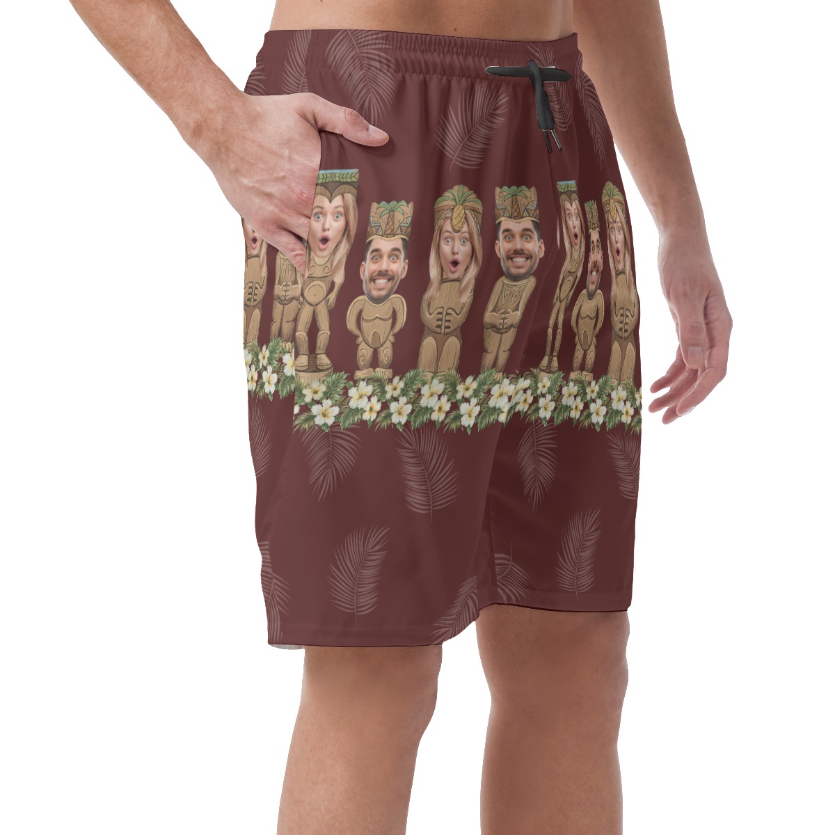 Vintage Red Custom Face Tiki Hawaiian Shorts For Men