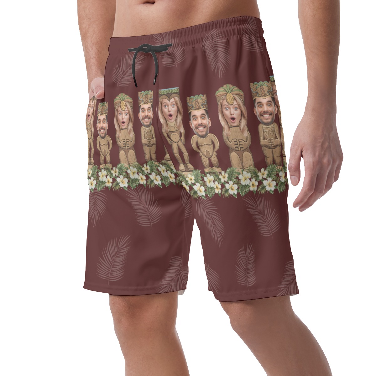 Vintage Red Custom Face Tiki Hawaiian Shorts For Men