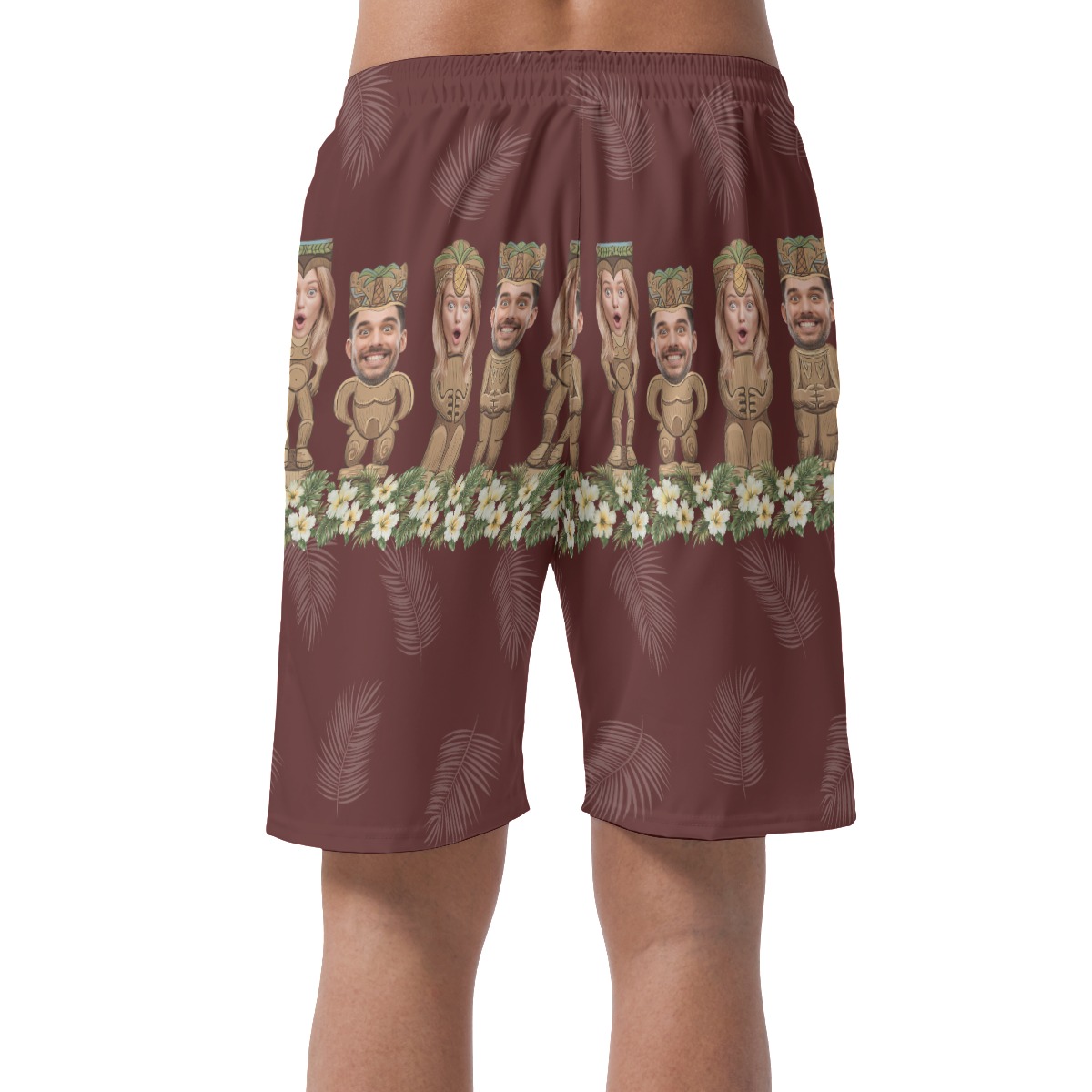 Vintage Red Custom Face Tiki Hawaiian Shorts For Men