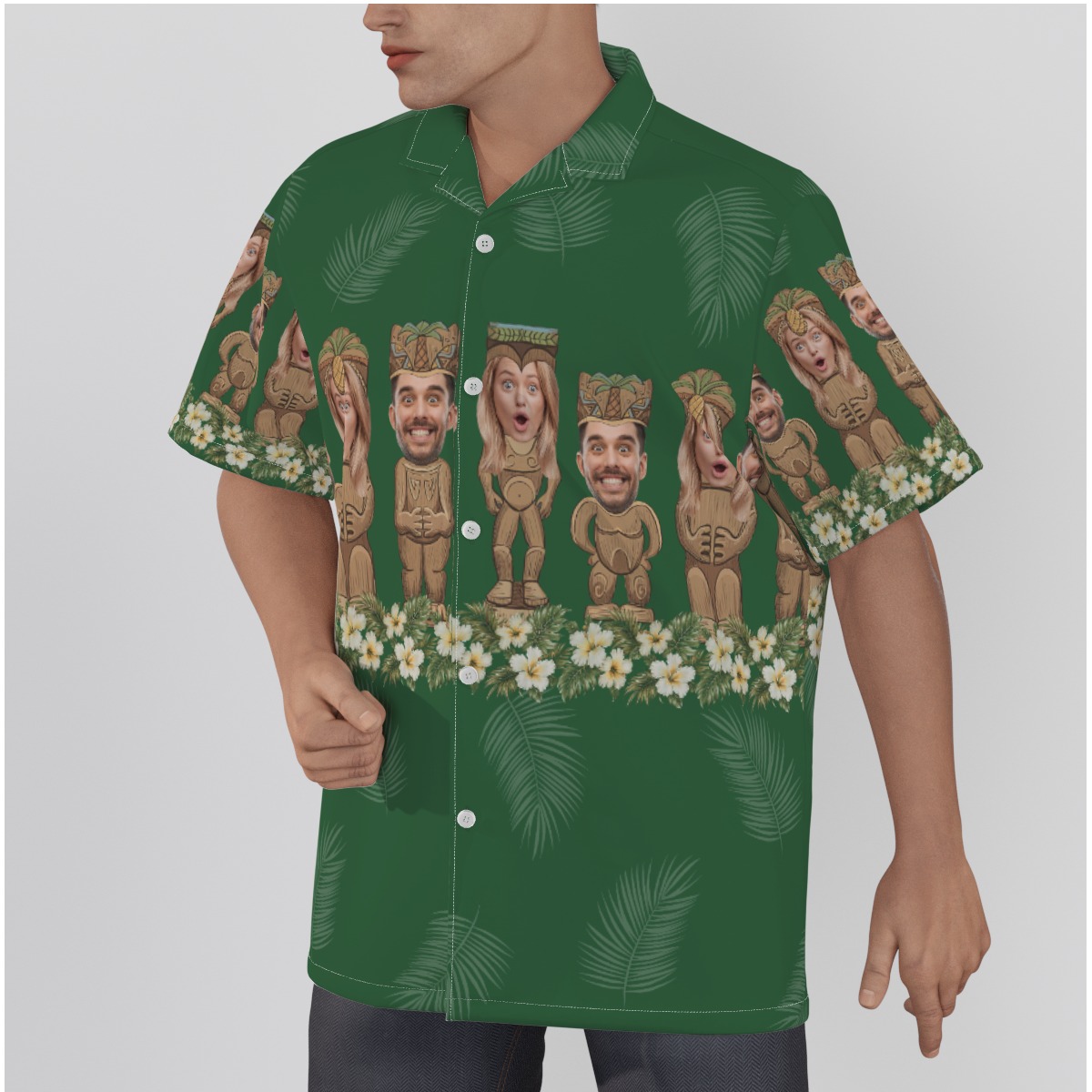 Unique Green Custom Face Tiki Hawaiian Shirts