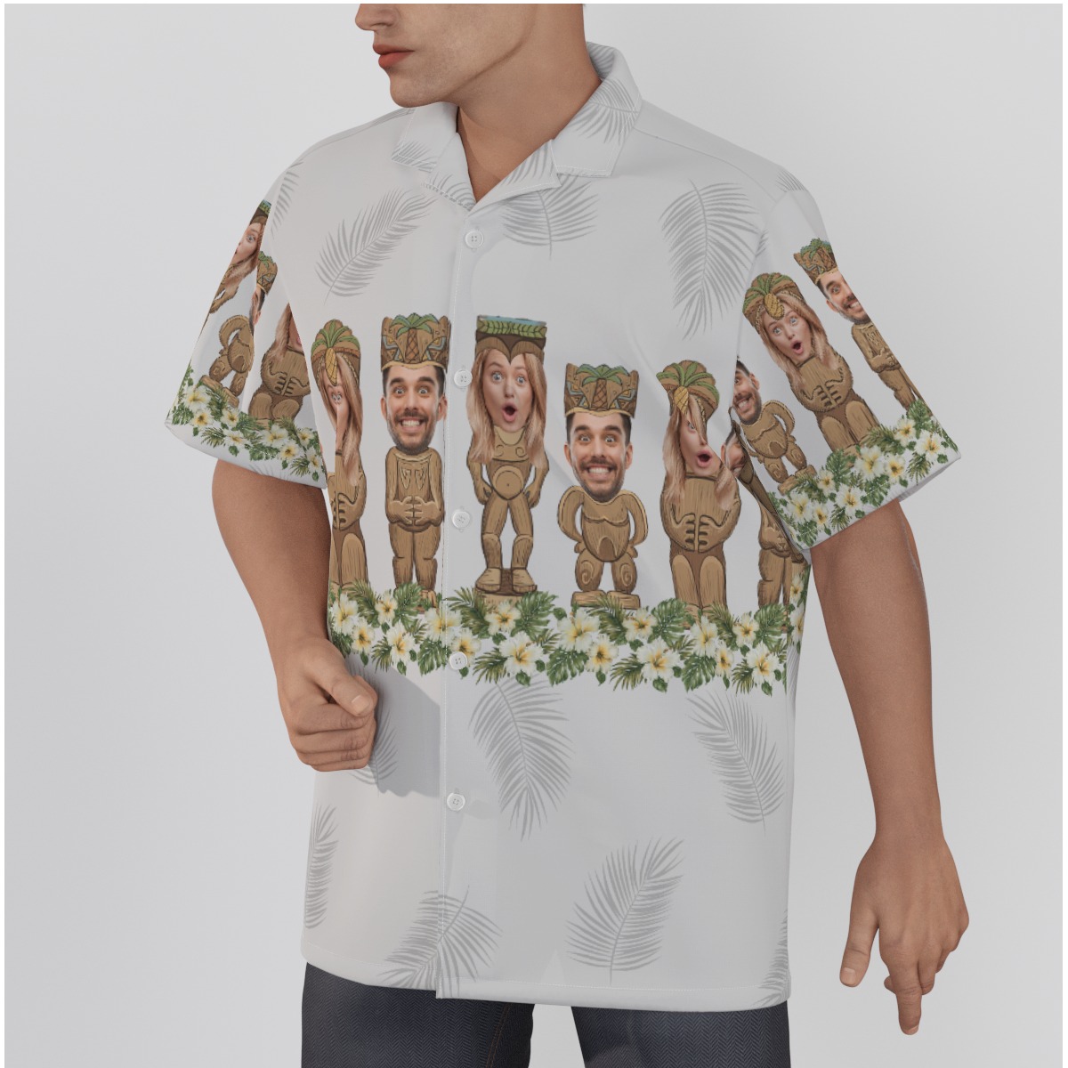 Custom Face Tiki White Aloha Shirt For Men