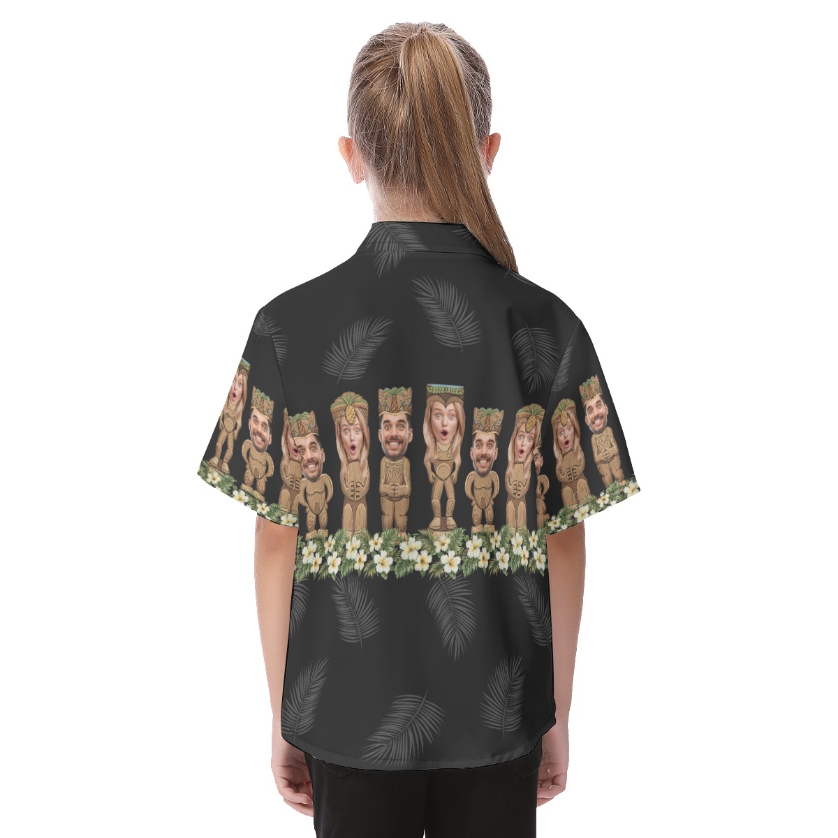 Funny Custom Face Tiki Hawaii Button Up Shirt For Kids