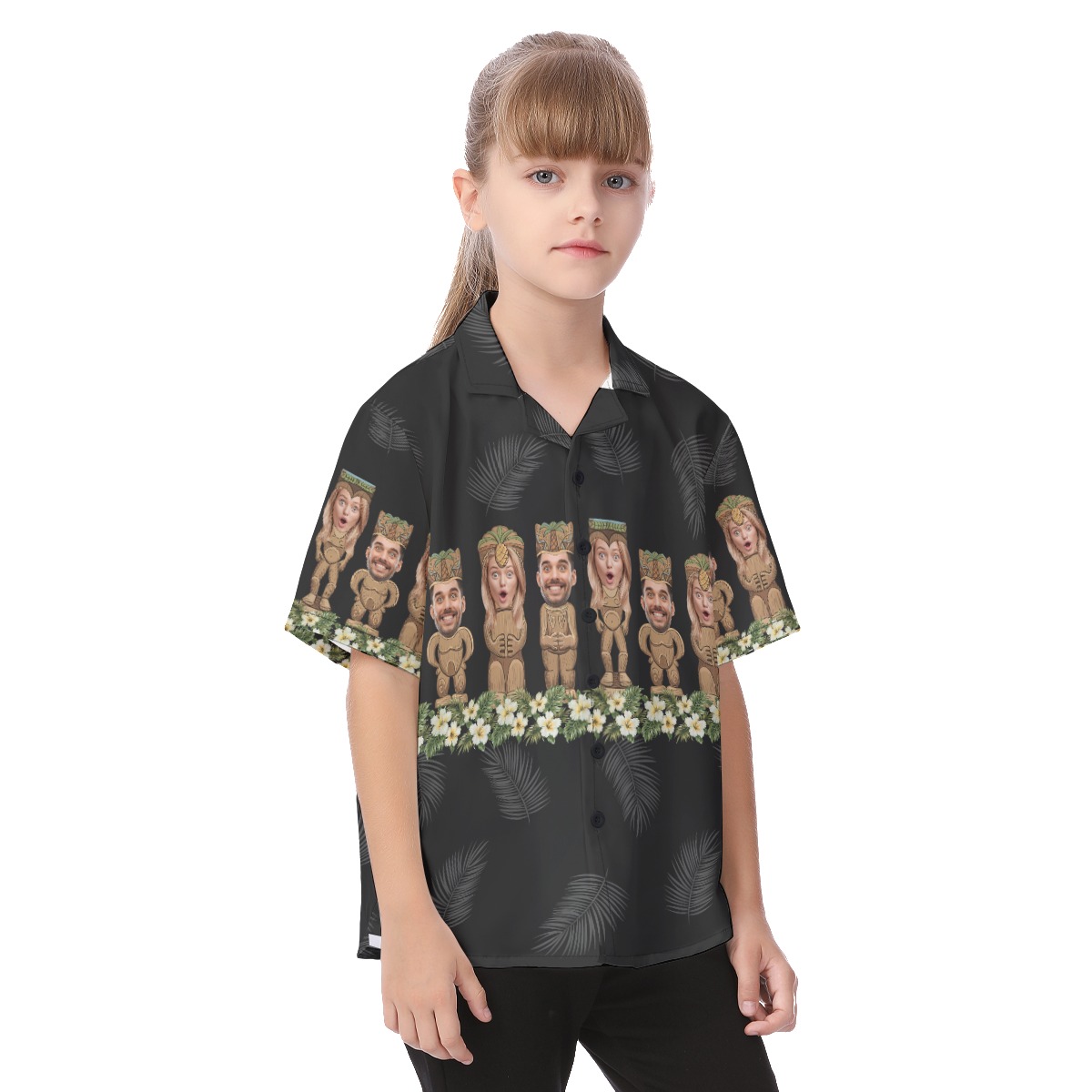 Funny Custom Face Tiki Hawaii Button Up Shirt For Kids
