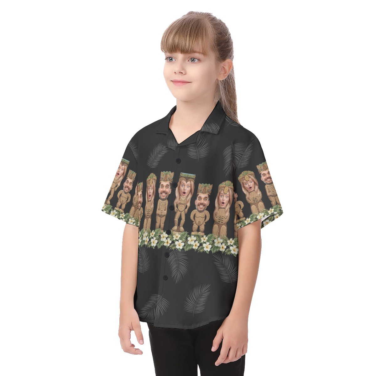 Funny Custom Face Tiki Hawaii Button Up Shirt For Kids