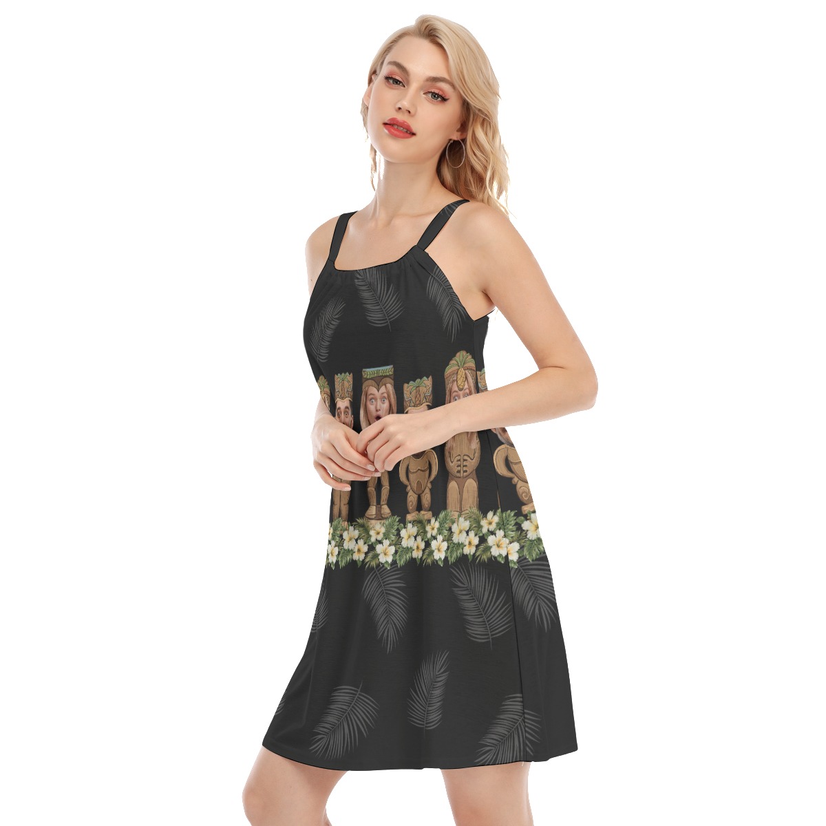 Personalized Tiki Faces Hawaiian Cami Dress For Women
