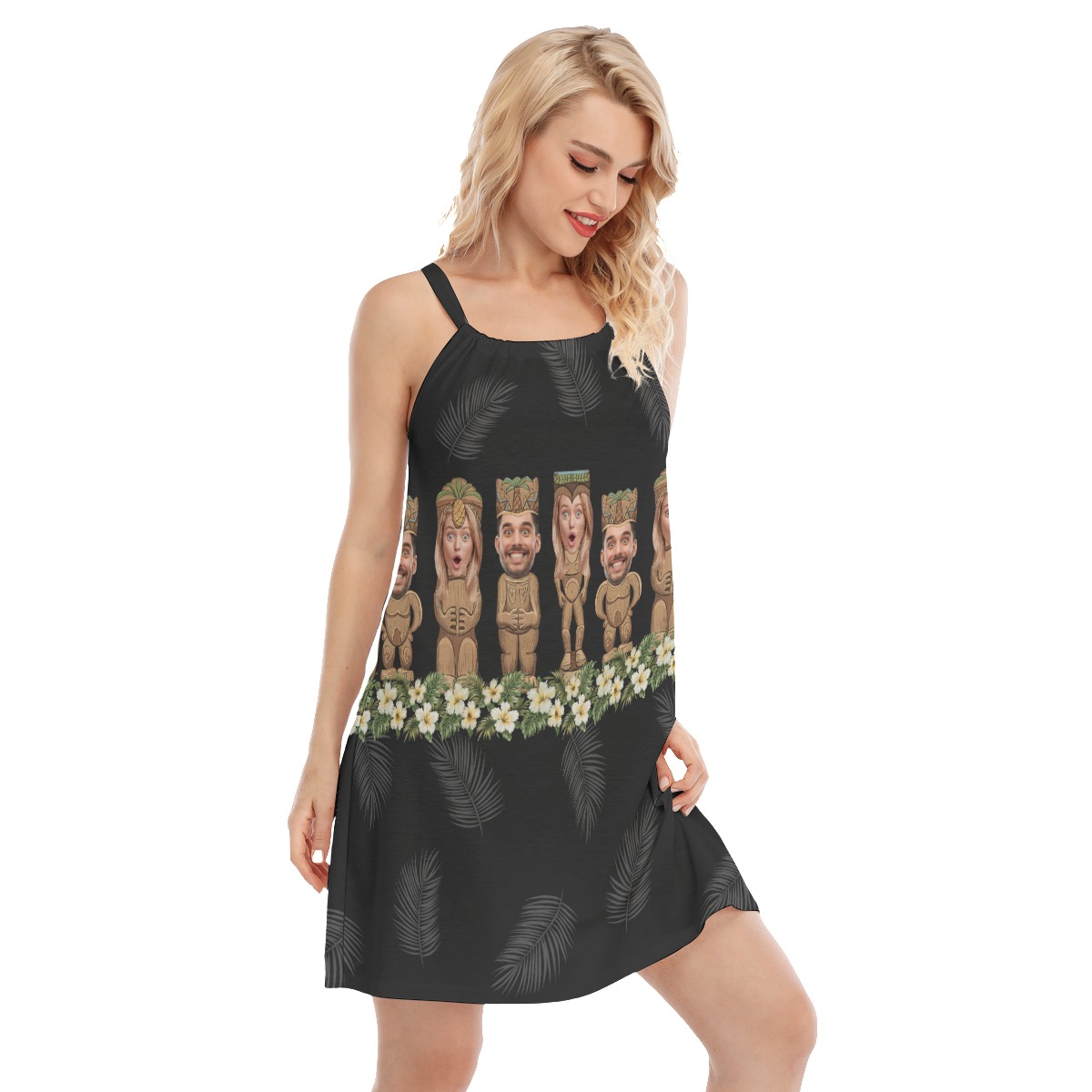 Personalized Tiki Faces Hawaiian Cami Dress For Women