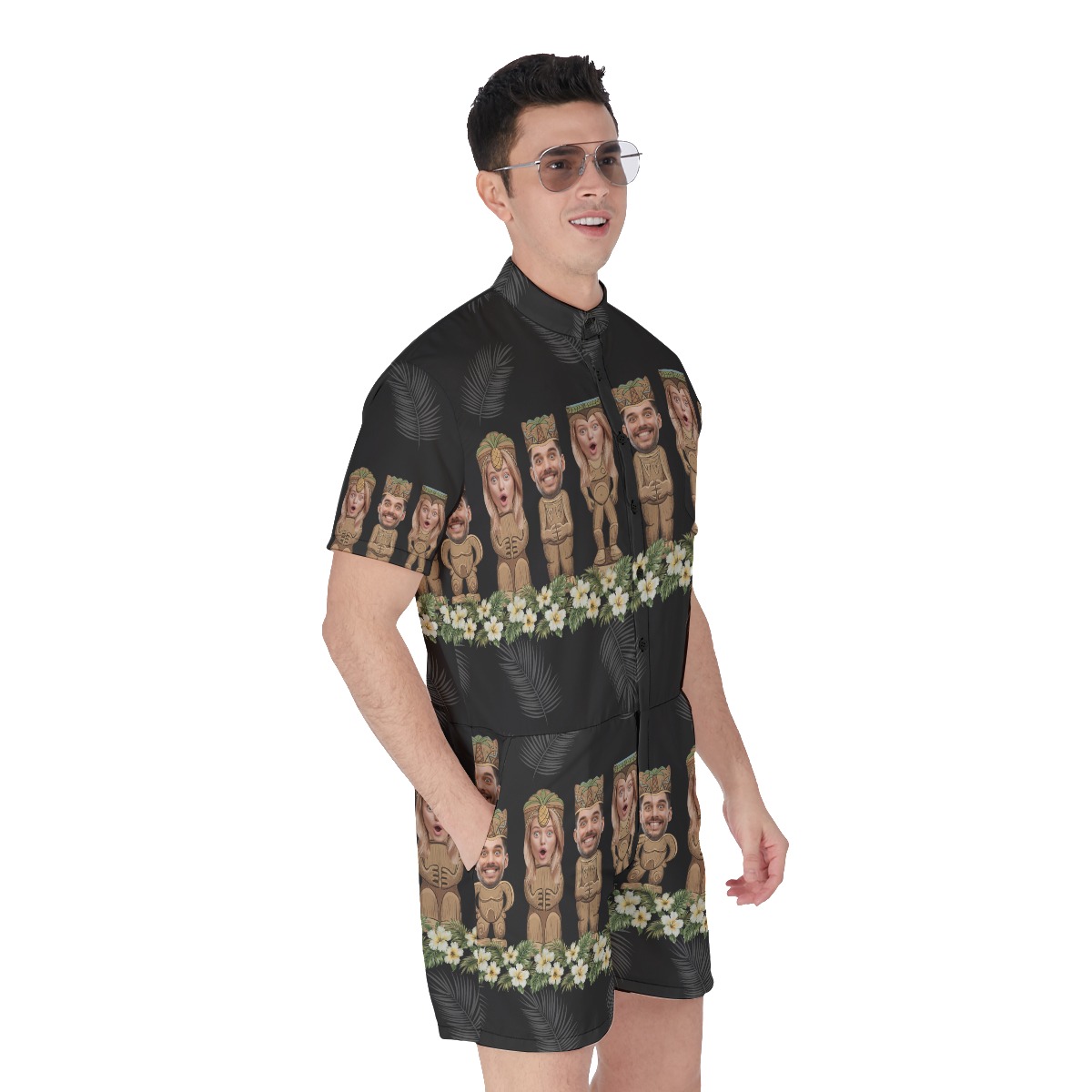 Custom Tiki Face Hawaiian Romper For Men