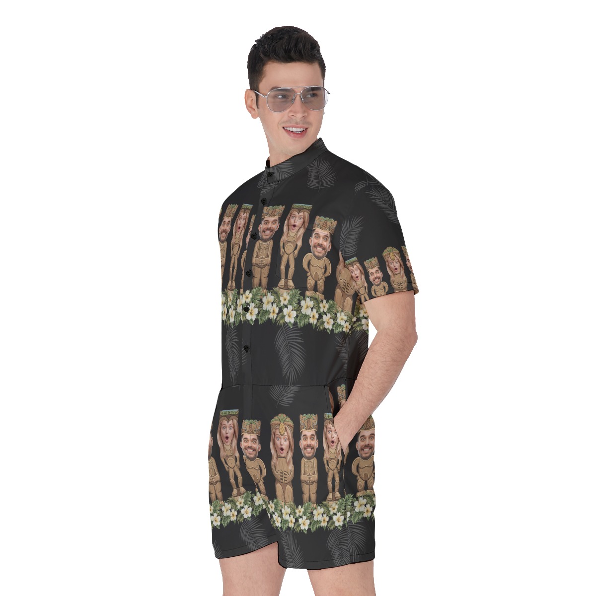 Custom Tiki Face Hawaiian Romper For Men