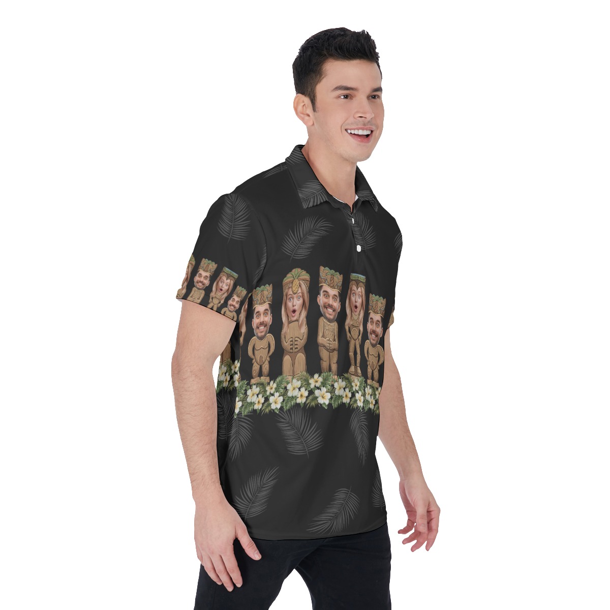 Funny Custom Tiki Face Hawaiian Polo Shirt