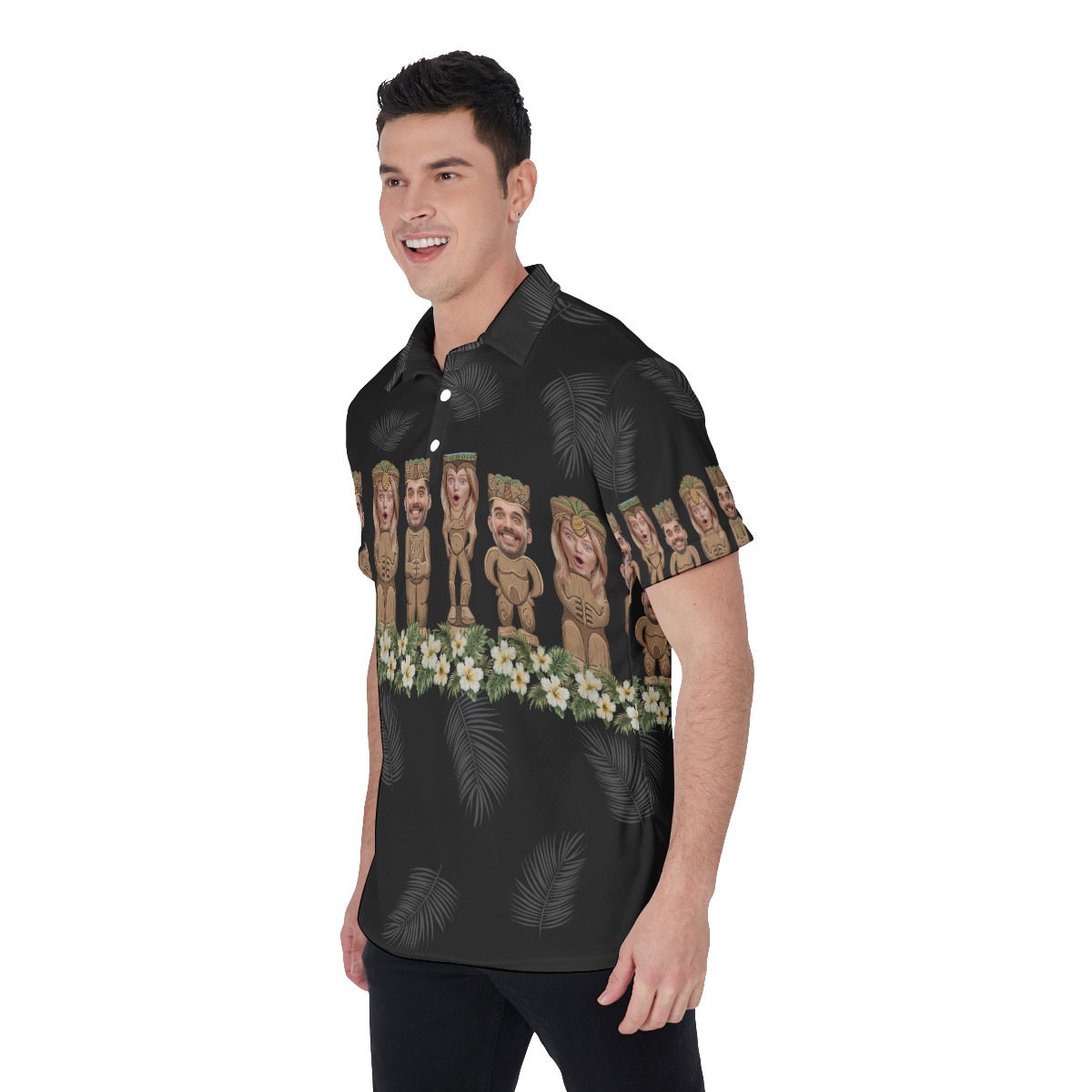 Funny Custom Tiki Face Hawaiian Polo Shirt