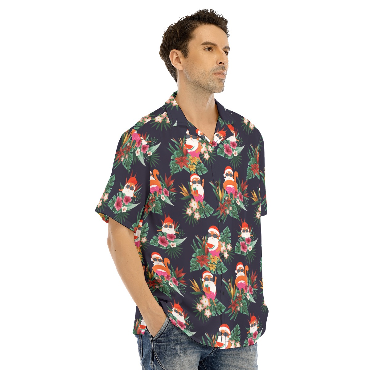 Tropical Santa Hawaiian Christmas Shirt For Men