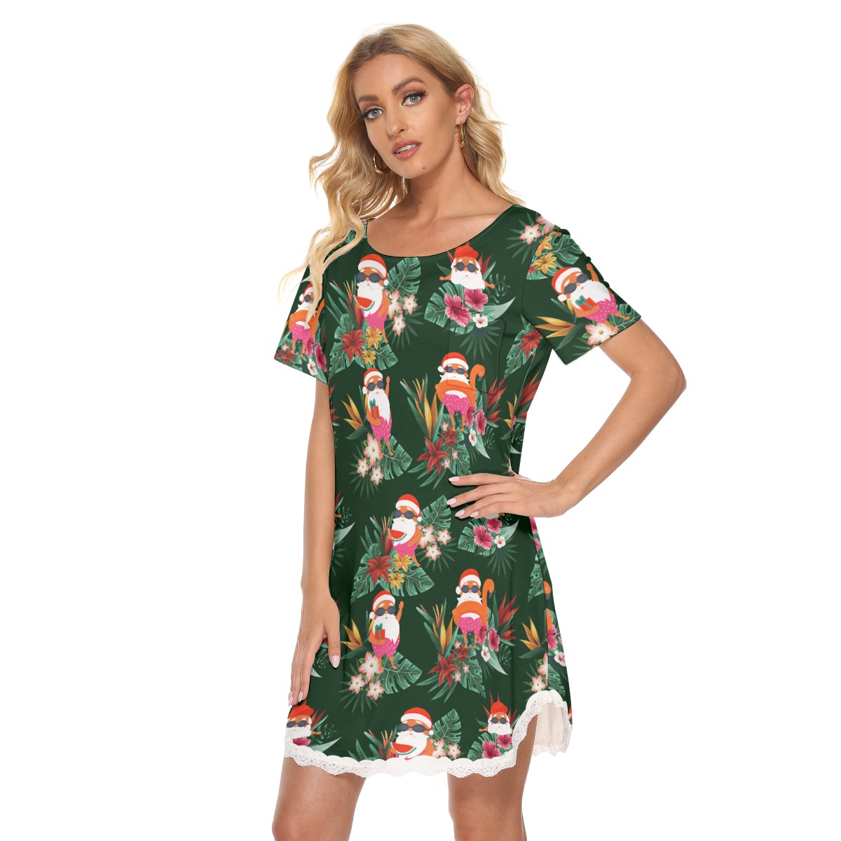 Funny Santa Women's Lace Christmas Dress Tropical Print
