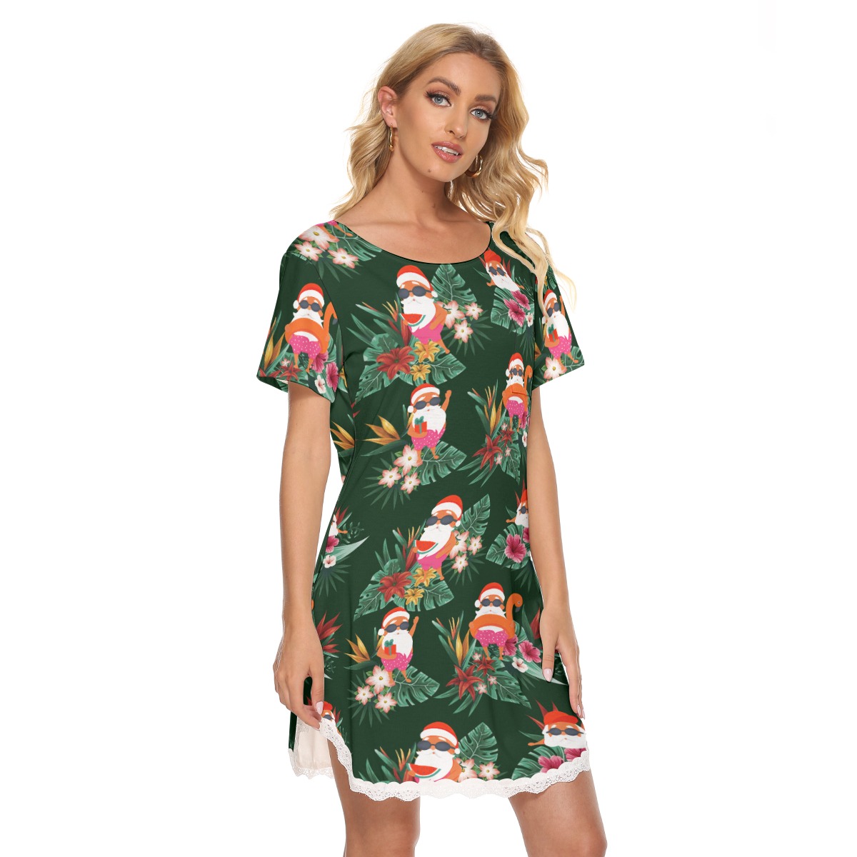 Funny Santa Women's Lace Christmas Dress Tropical Print