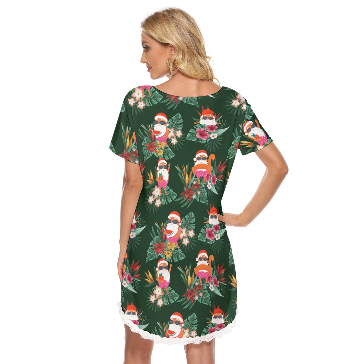Funny Santa Women's Lace Christmas Dress Tropical Print