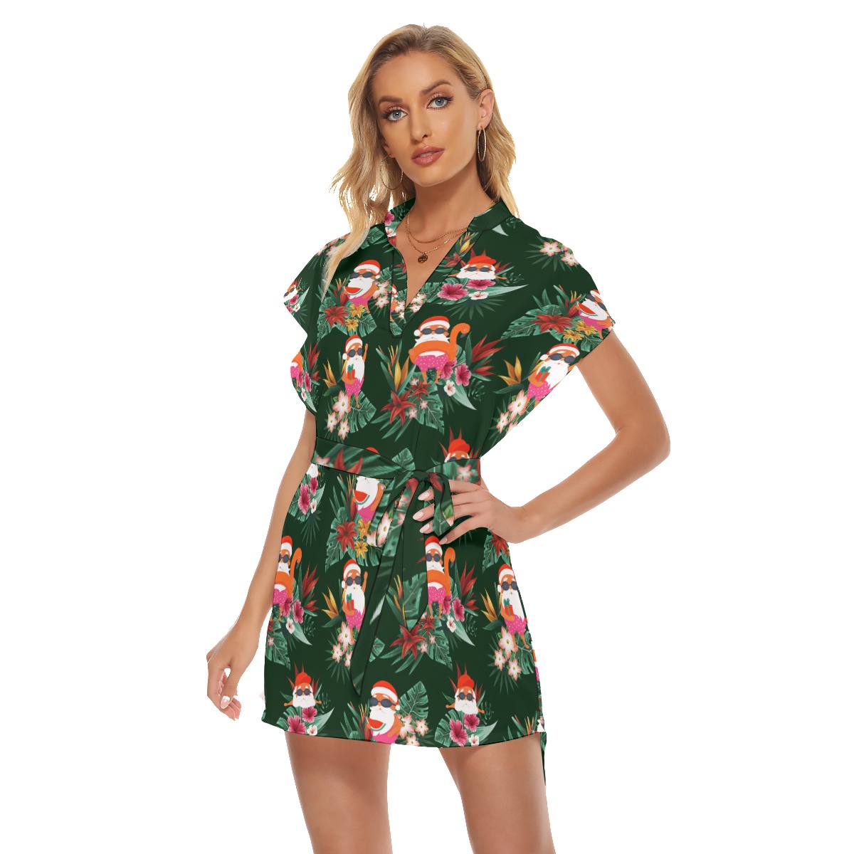 Funny Santa Tropical Christmas Dress With Belt For Women