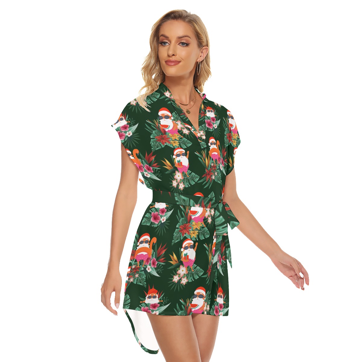 Funny Santa Tropical Christmas Dress With Belt For Women