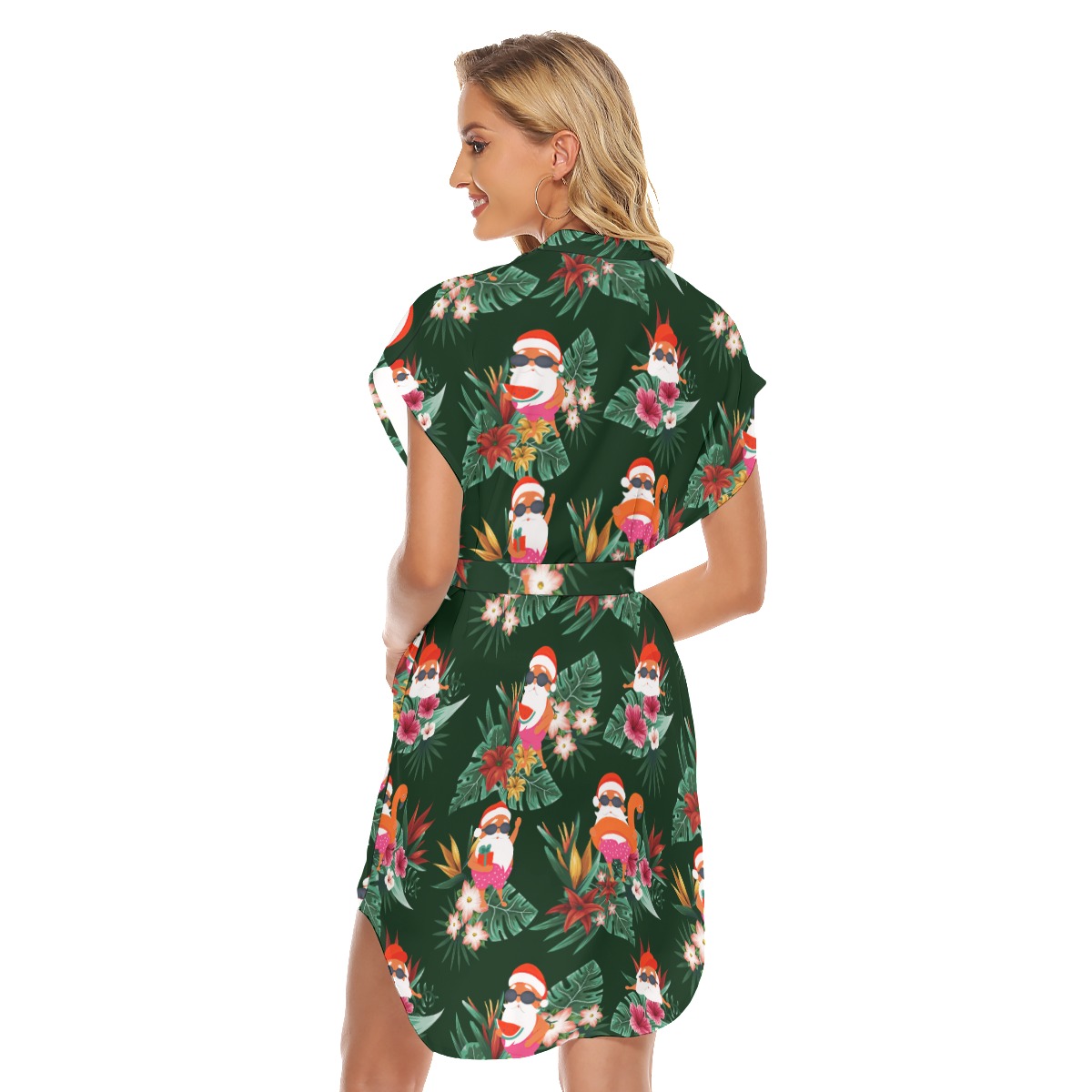 Funny Santa Tropical Christmas Dress With Belt For Women