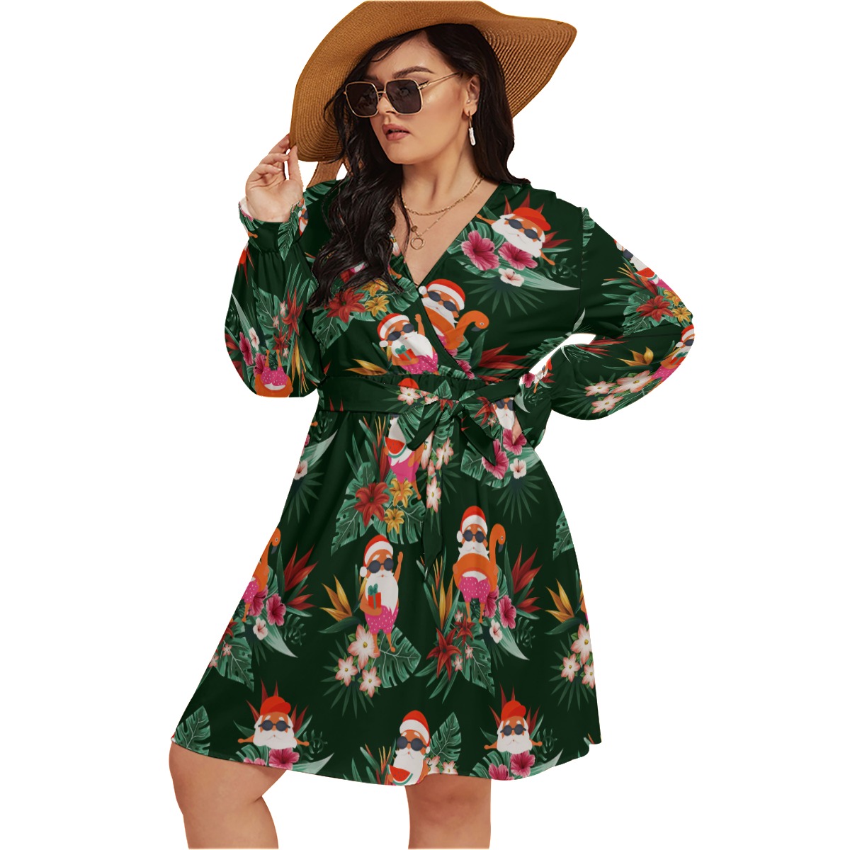 Santa Claus Tropical Plus Size Christmas Dress For Women