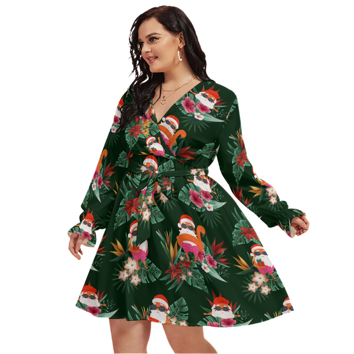 Santa Claus Tropical Plus Size Christmas Dress For Women