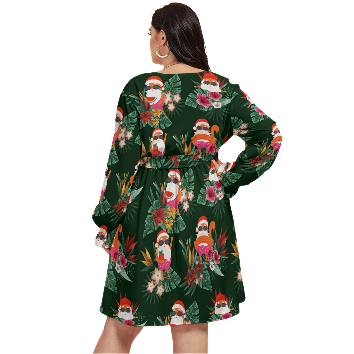 Santa Claus Tropical Plus Size Christmas Dress For Women