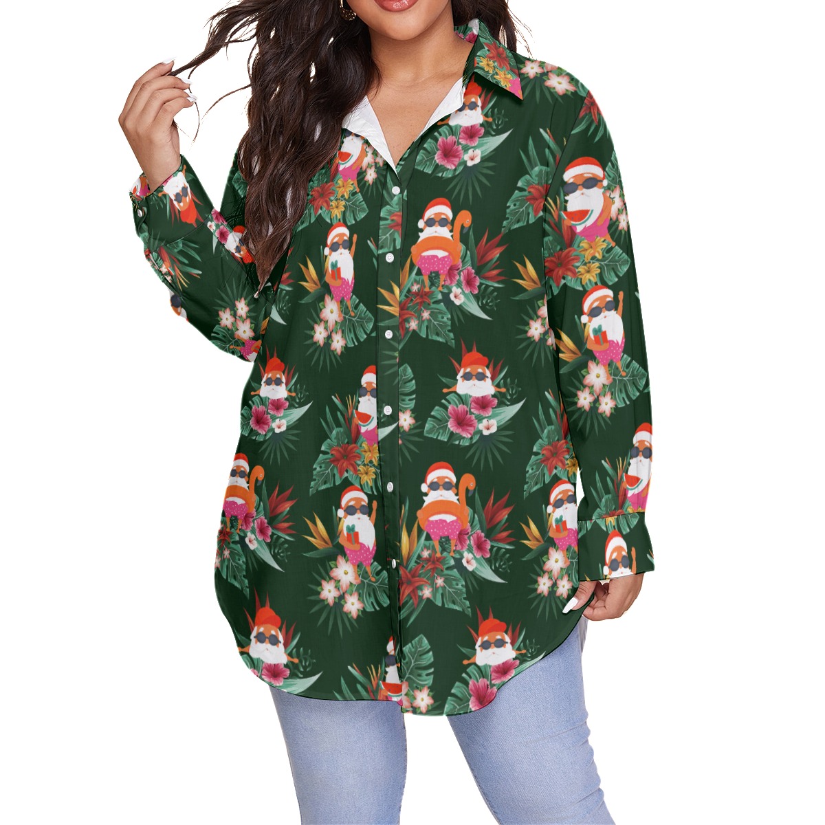 Funny Santa Claus Plus Size Women's Christmas Hawaiian Shirt - variant image 1