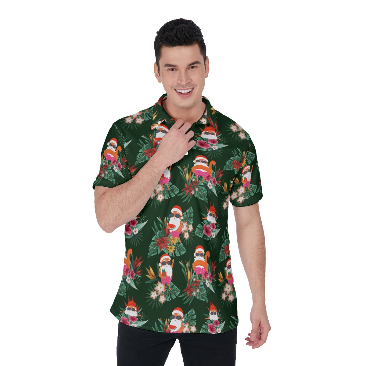 Funny Santa Claus Tropical Christmas Polo Shirt For Men - variant image 1