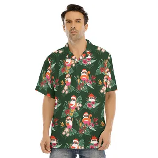 Santa Tropical Button Up Christmas Shirt