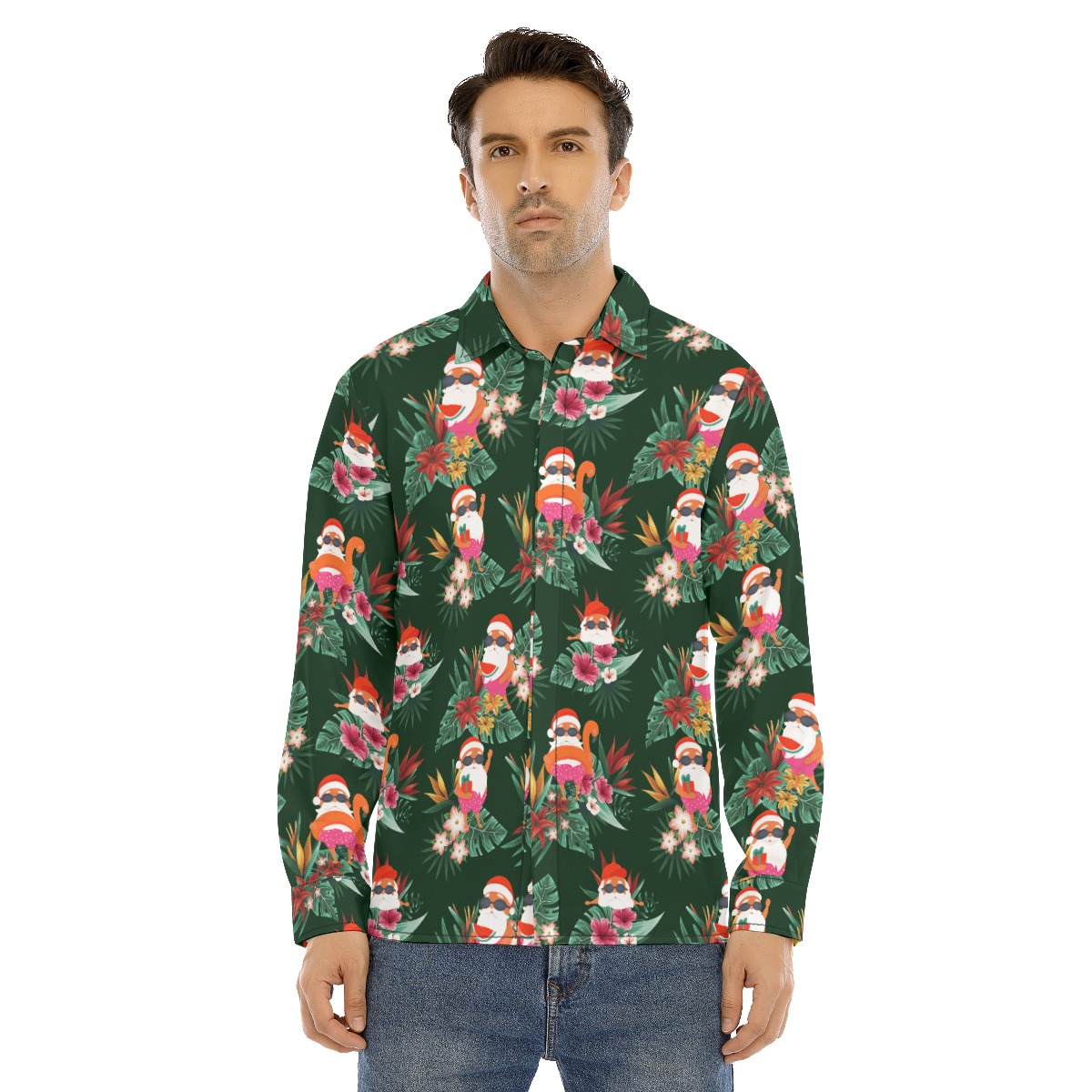 Funny Santa Christmas Long Sleeve Hawaiian Shirt For Men - variant image 1