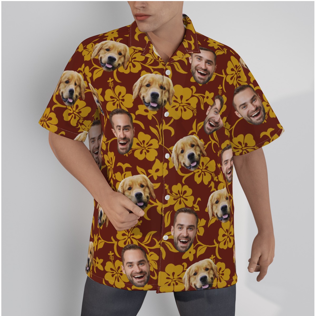 Vintage Orange Custom Face Hawaiian Shirt - variant image 1