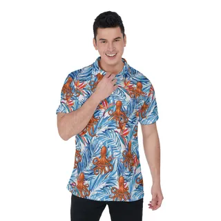 Tropical Octopus Blue Hawaiian Men's Polo Shirt