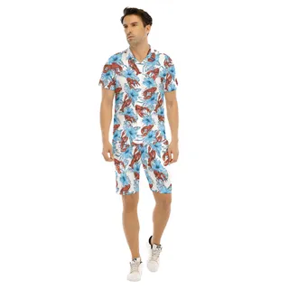 Set Lobster Blue Floral Hawaiian Shirt And Shorts For Men