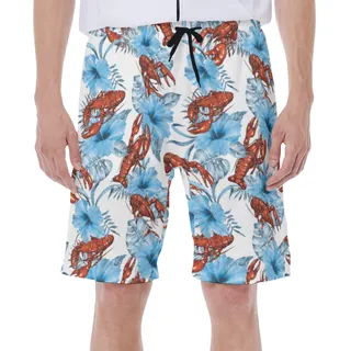 Funny Lobster Tropical Blue Hawaiian Swim Trunks For Men