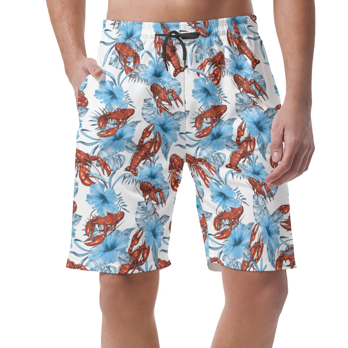 Lobster Floral Blue Hawaiian Beach Shorts For Men - variant image 1
