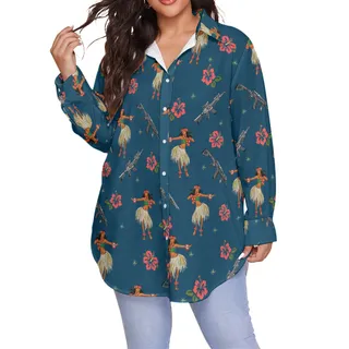 Hula Girl Tactical Gun Hibiscus Hawaiian Blouse Shirt