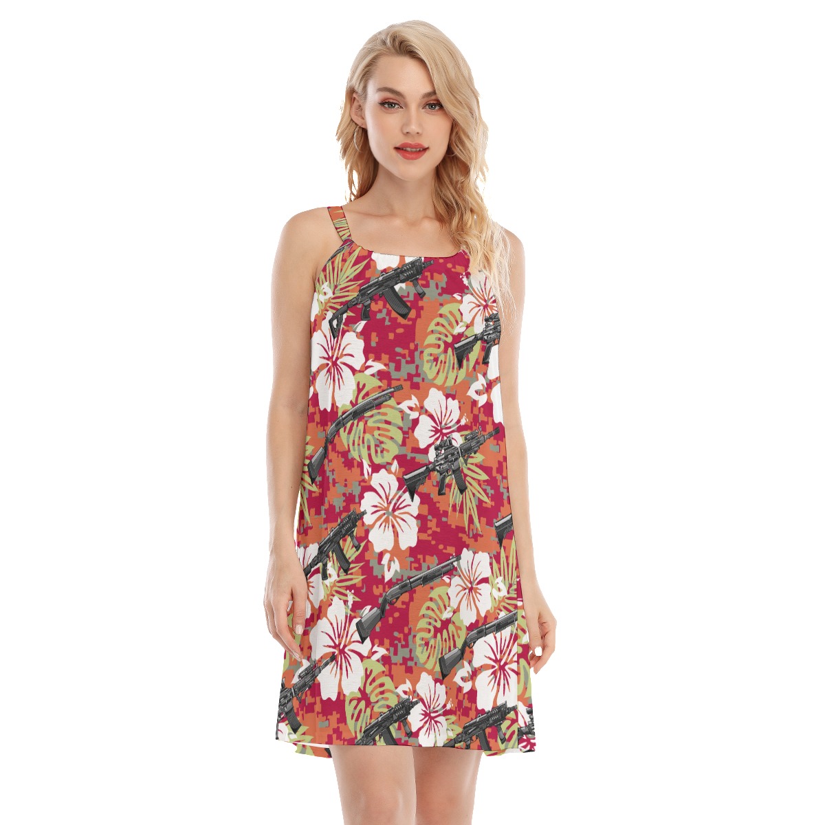 Floral Camo Tactical Gun Red Aloha Summer Dresses - variant image 1