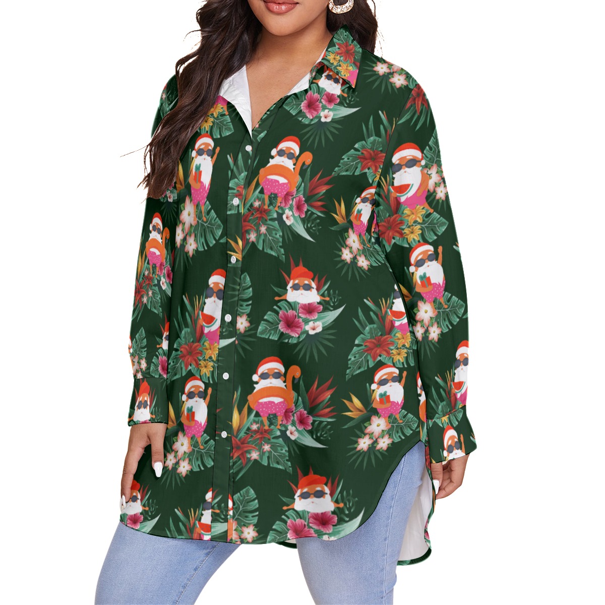 Funny Santa Claus Plus Size Women's Christmas Hawaiian Shirt