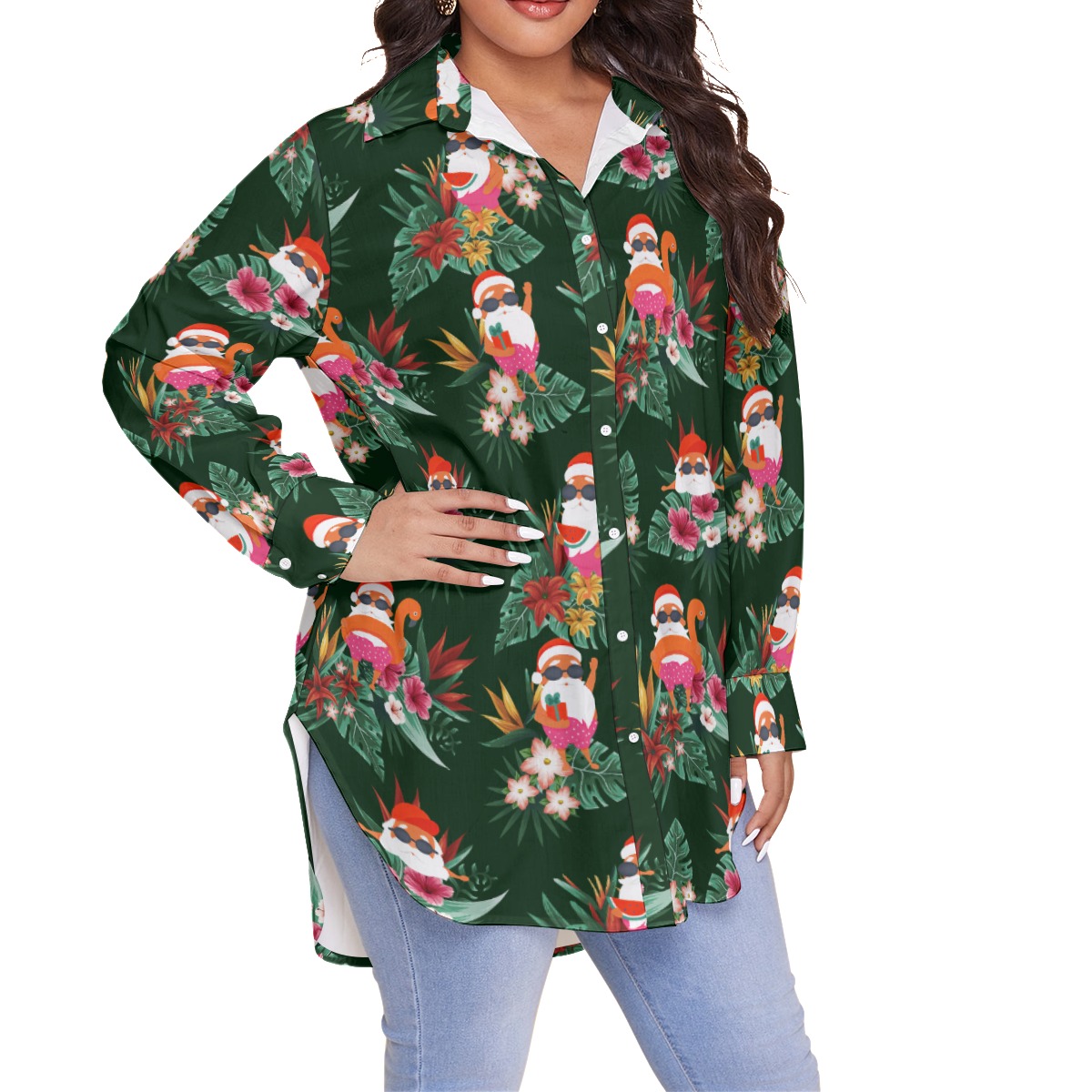 Funny Santa Claus Plus Size Women's Christmas Hawaiian Shirt