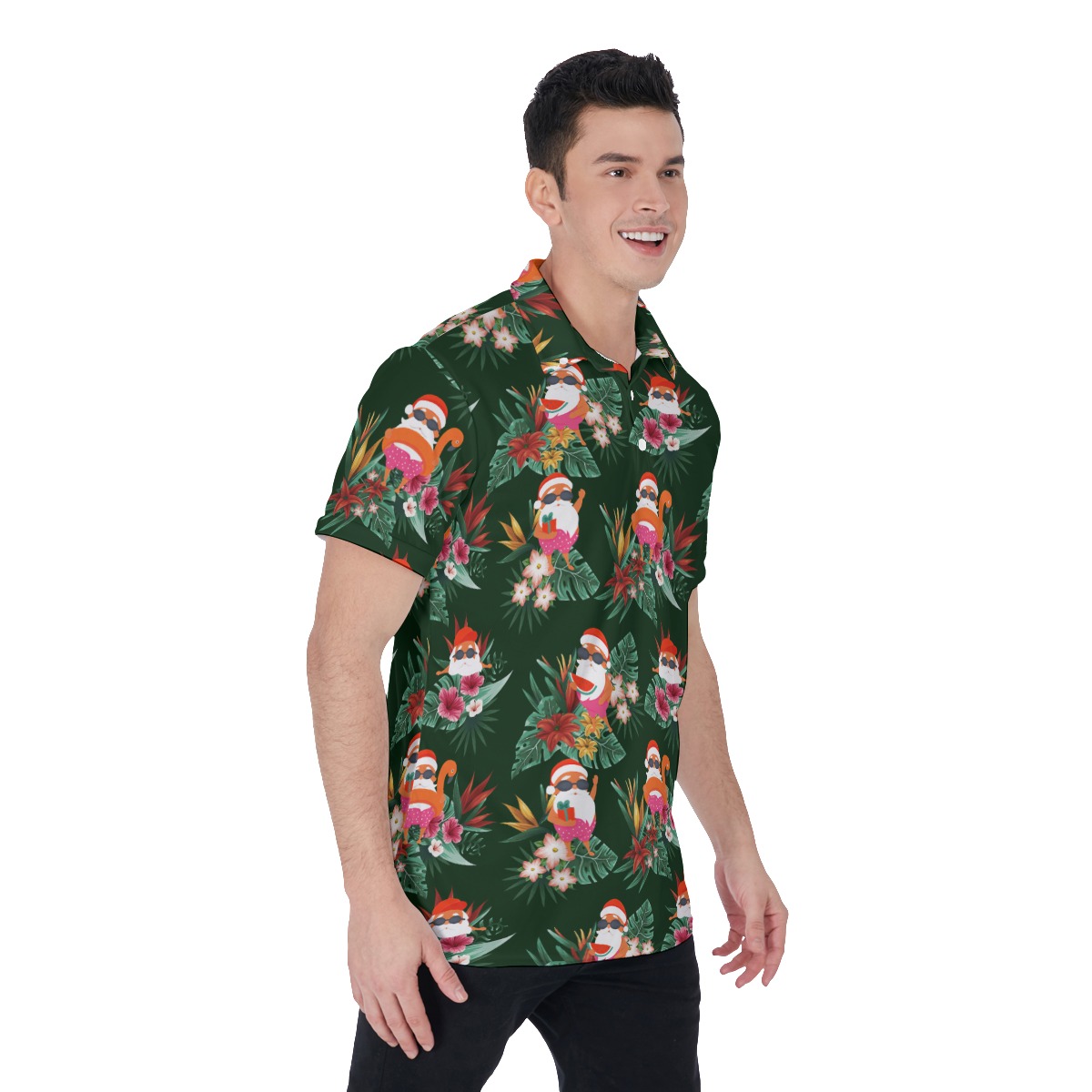 Funny Santa Claus Tropical Christmas Polo Shirt For Men