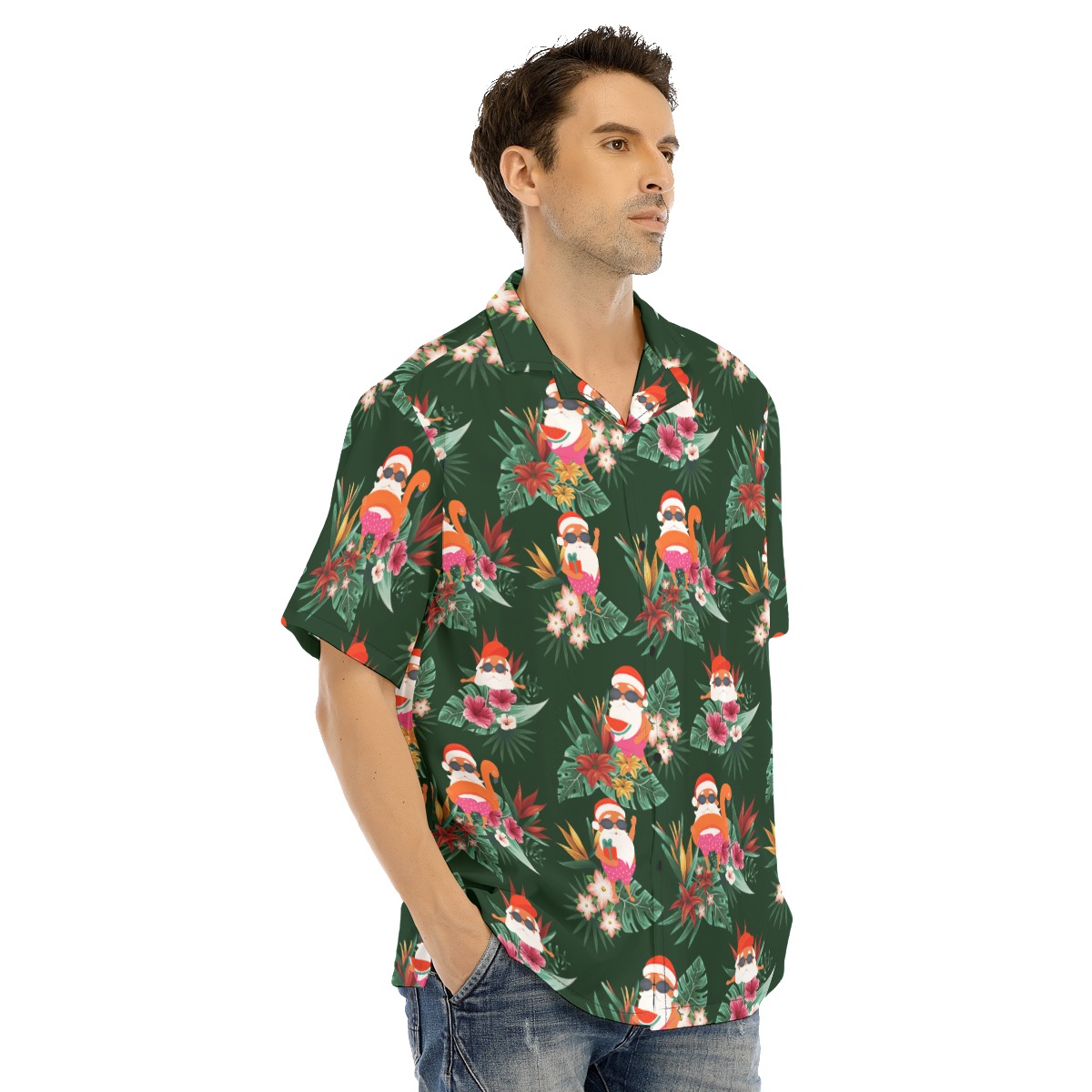 Santa Tropical Button Up Christmas Shirt