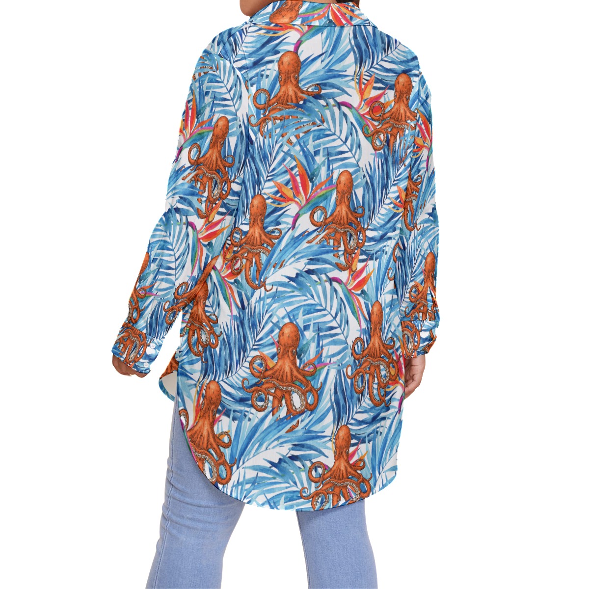 Octopus Tropical Blue Hawaiian Blouse Shirt For Women