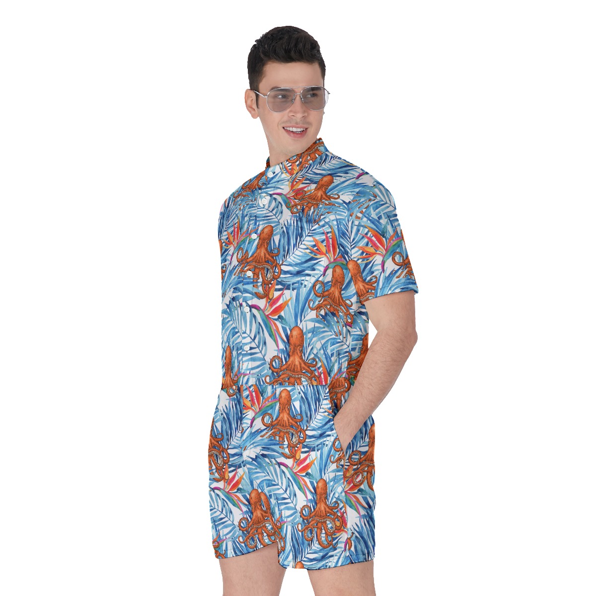 Men's Tropical Octopus Hawaiian Romper