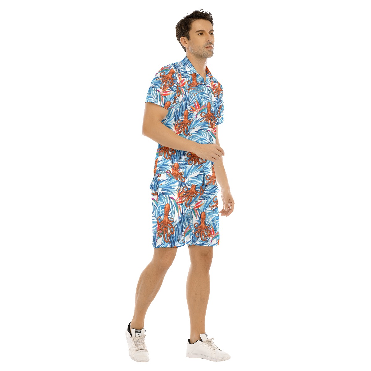 Cool Octopus Tropical Blue Hawaiian Shirt And Matching Shorts For Men
