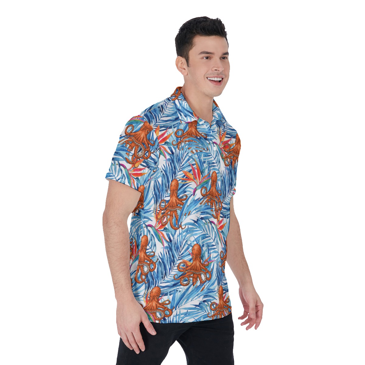 Tropical Octopus Blue Hawaiian Men's Polo Shirt